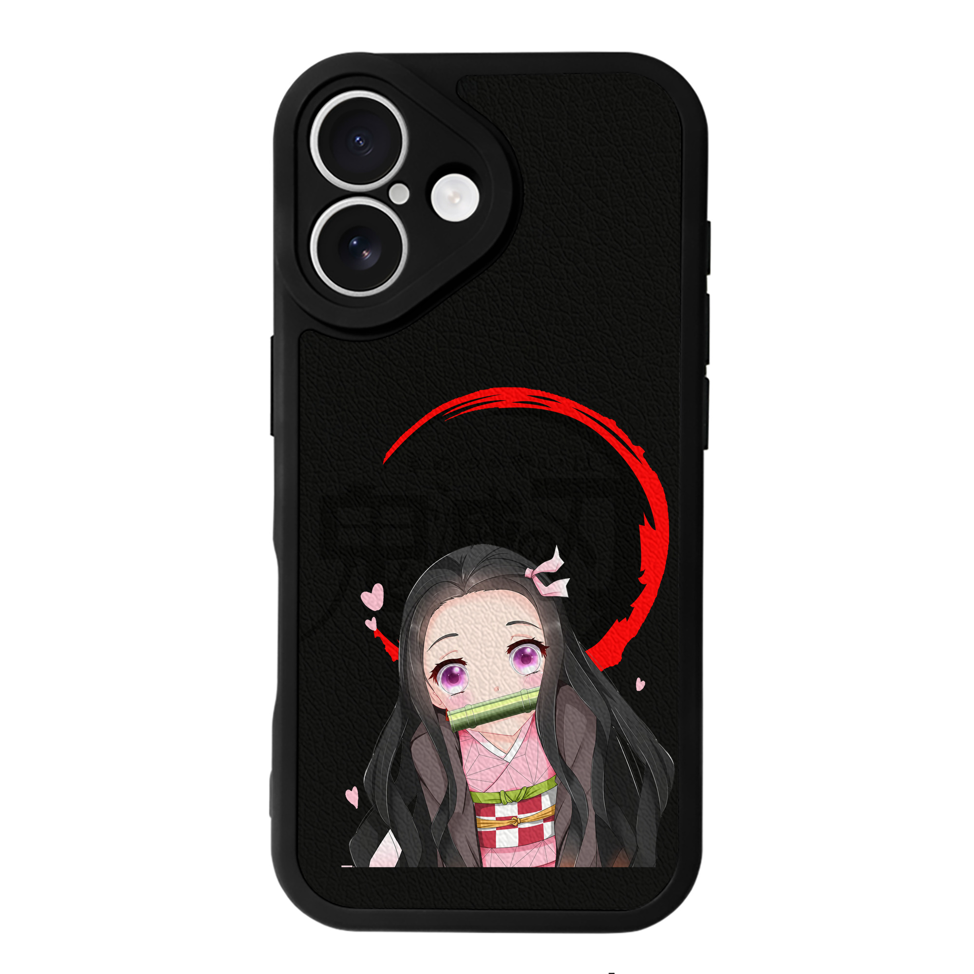 （画像用） 鬼滅の刃（きめつのやいば）竈門 禰󠄀豆子／かまど ねずこ Kamado Nezuko 【iPhone 16シリーズ対応】シリコンスマホケース（レザー調） 材質：シリコン